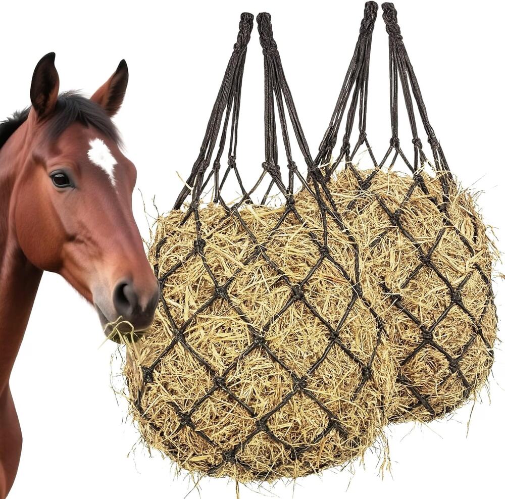 MJFSGYO 2 Pack 40" Slow Feed Horse Hay Nets Black Nylon Feeder Bags New